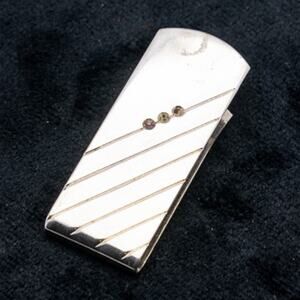 Vintage 70's silver plated money clip with rhinestones